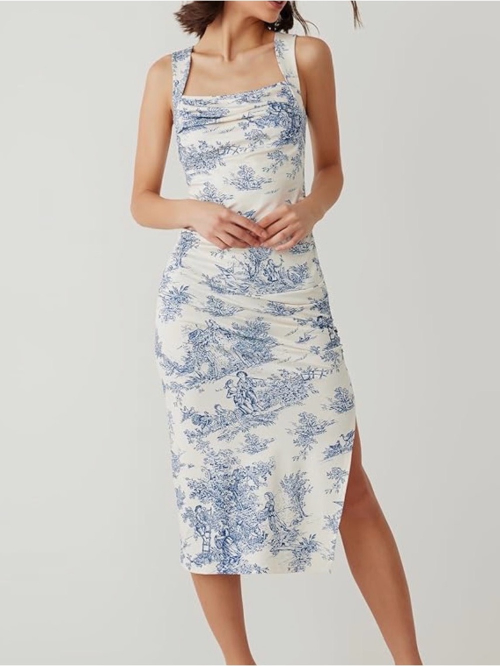 Cider Cream Maxi Dress with Blue Toile Print